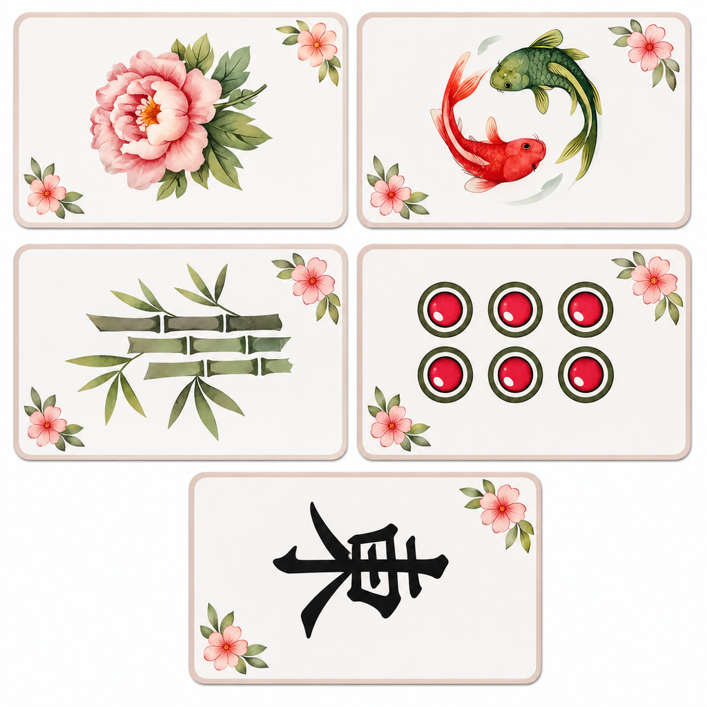 Mahjong Coaster Bubble Guard Sheet 6.5 x 4 Inch, Decorative Mahjong Table Coaster with Floral Designs, Koi Fish, Bamboo & Chinese Character Artwork, Tabletop Drink Coaster & Mahjong Gift