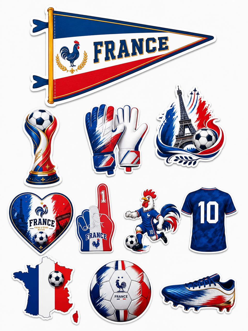 France National Football Team Party Photo Booth Props -  France Soccer Theme Cutouts with Wooden Sticks for World Sports Celebrations/France Football Photo Booth Props - Bubble Guard Sheet Cutout  World Cup, Euro & Sports Party Decorations