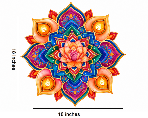 Bubble Guard Sheet Rangoli Mat for Diwali Decoration | Colorful Lotus & Diya Mandala Floor Rangoli | Reusable Festive Floor Decor for Home, Entrance, Pooja Room & Festival Celebrations