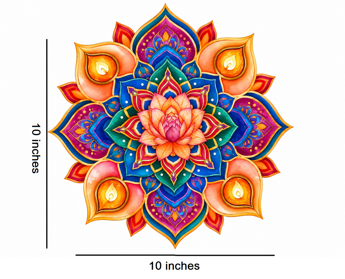 Bubble Guard Sheet Rangoli Mat for Diwali Decoration | Colorful Lotus & Diya Mandala Floor Rangoli | Reusable Festive Floor Decor for Home, Entrance, Pooja Room & Festival Celebrations