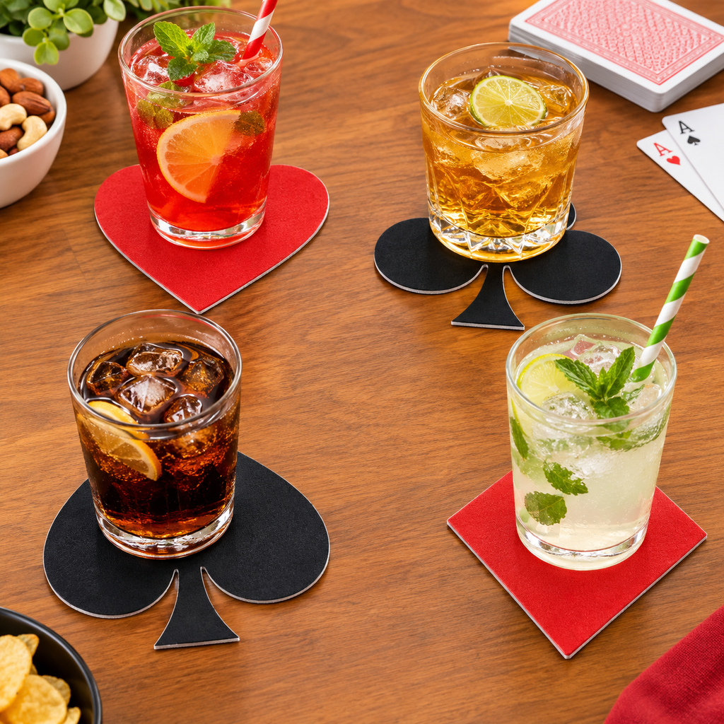 Coasters Diamond Shape Playing Card Bubble Guard Sheet | 5 x 4 Inch Diamond Coaster Set | Decorative Table Coasters for Home, Parties & Game Nights