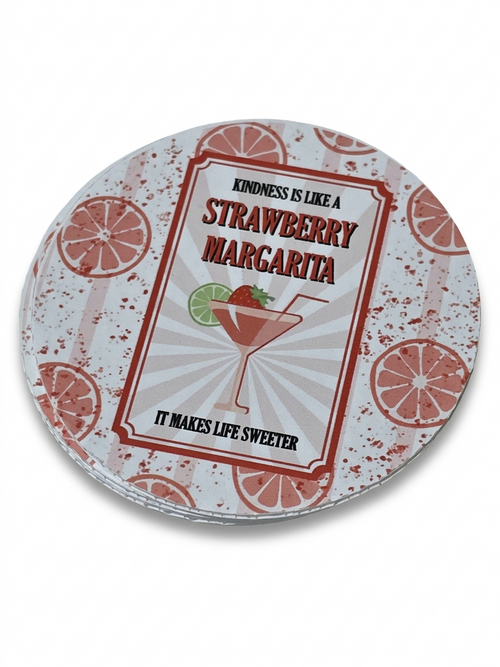 "Kindness Is Like A Strawberry Margarita" Quote Print | Lightweight, Water-Resistant, Heavy-Duty Polypropylene Drink Coaster for Home Bar, Kitchen, Desk & Outdoor Tables