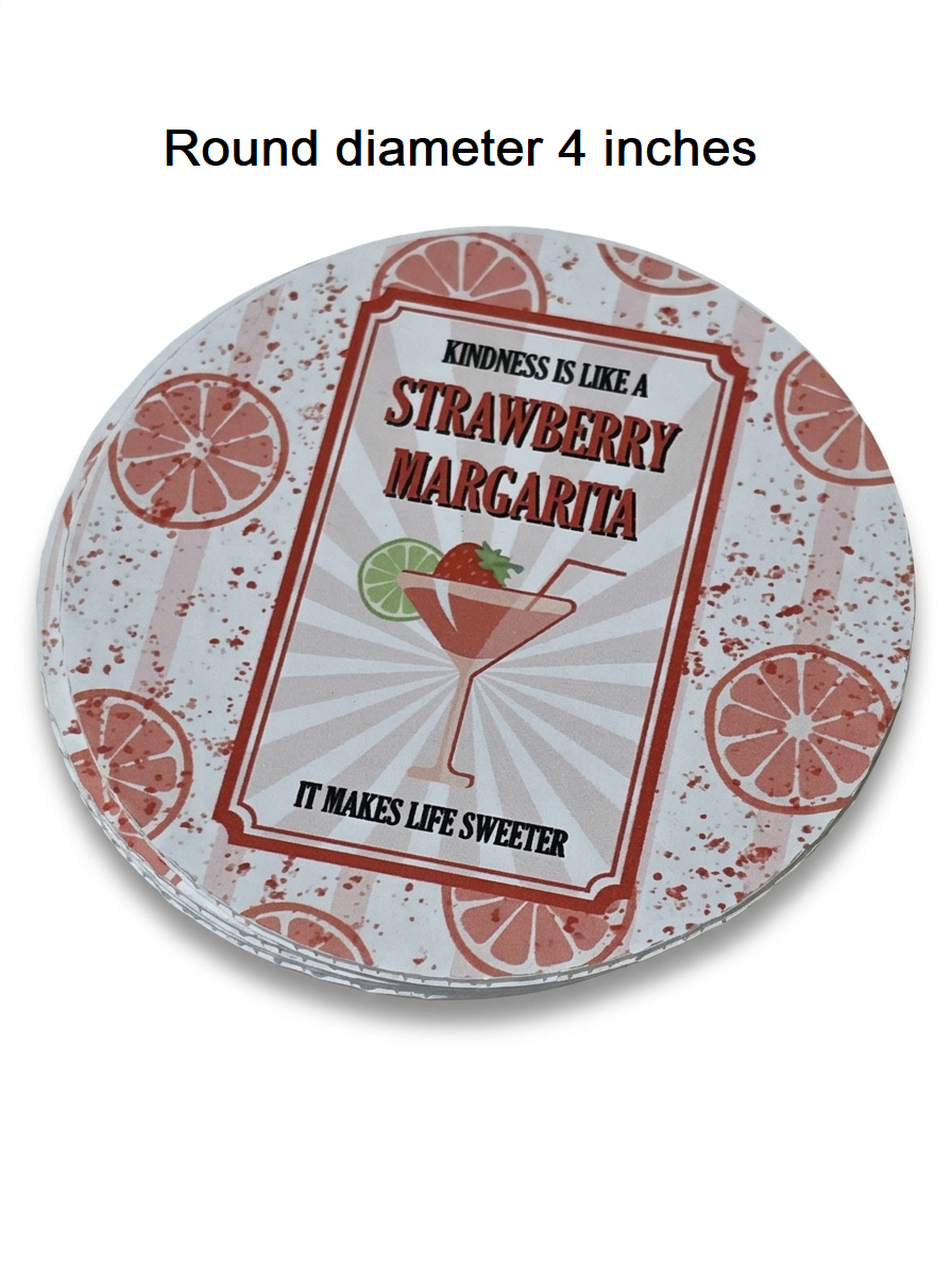 Kindness Is Like A Strawberry Margarita Quote Print | Lightweight, Water-Resistant, Heavy-Duty Polypropylene Drink Coaster for Home Bar, Kitchen, Desk & Outdoor Tables