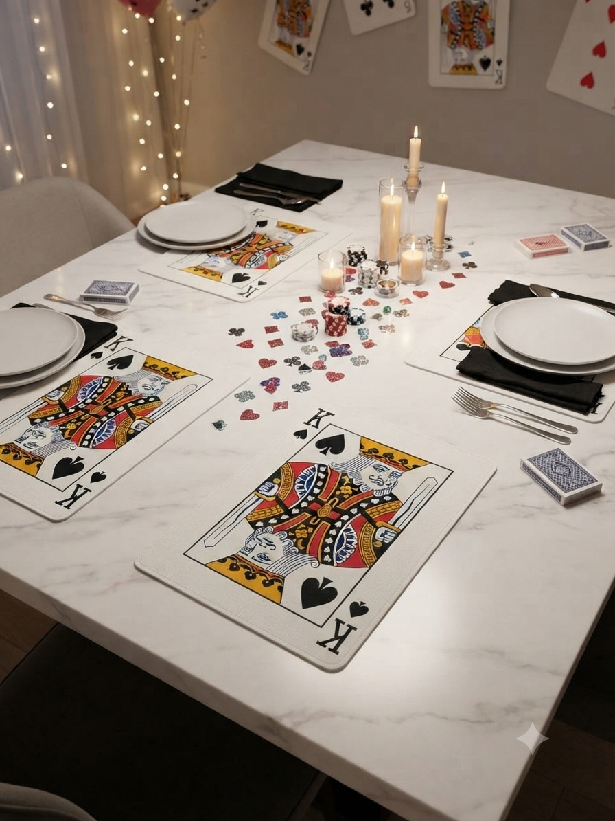 Playing Cards Theme Table Mat 13 x 18 Inch | Bubble Guard Sheet Placemat | king Design | Dining Table, Tea Time & Home Decor Mat