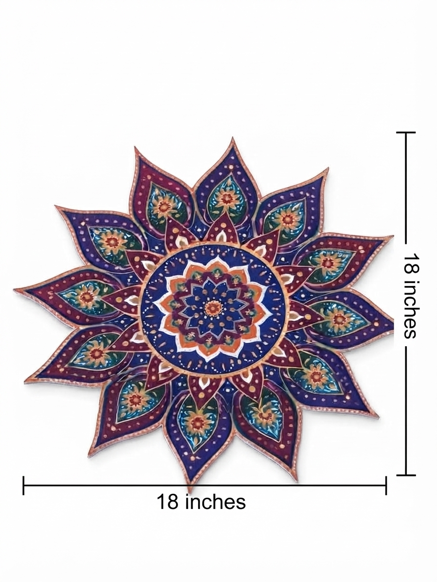 Blue & Purple Mandala Rangoli Mat Bubble Guard Sheet Cutout | Reusable Festival & Diwali Floor Decoration Mat