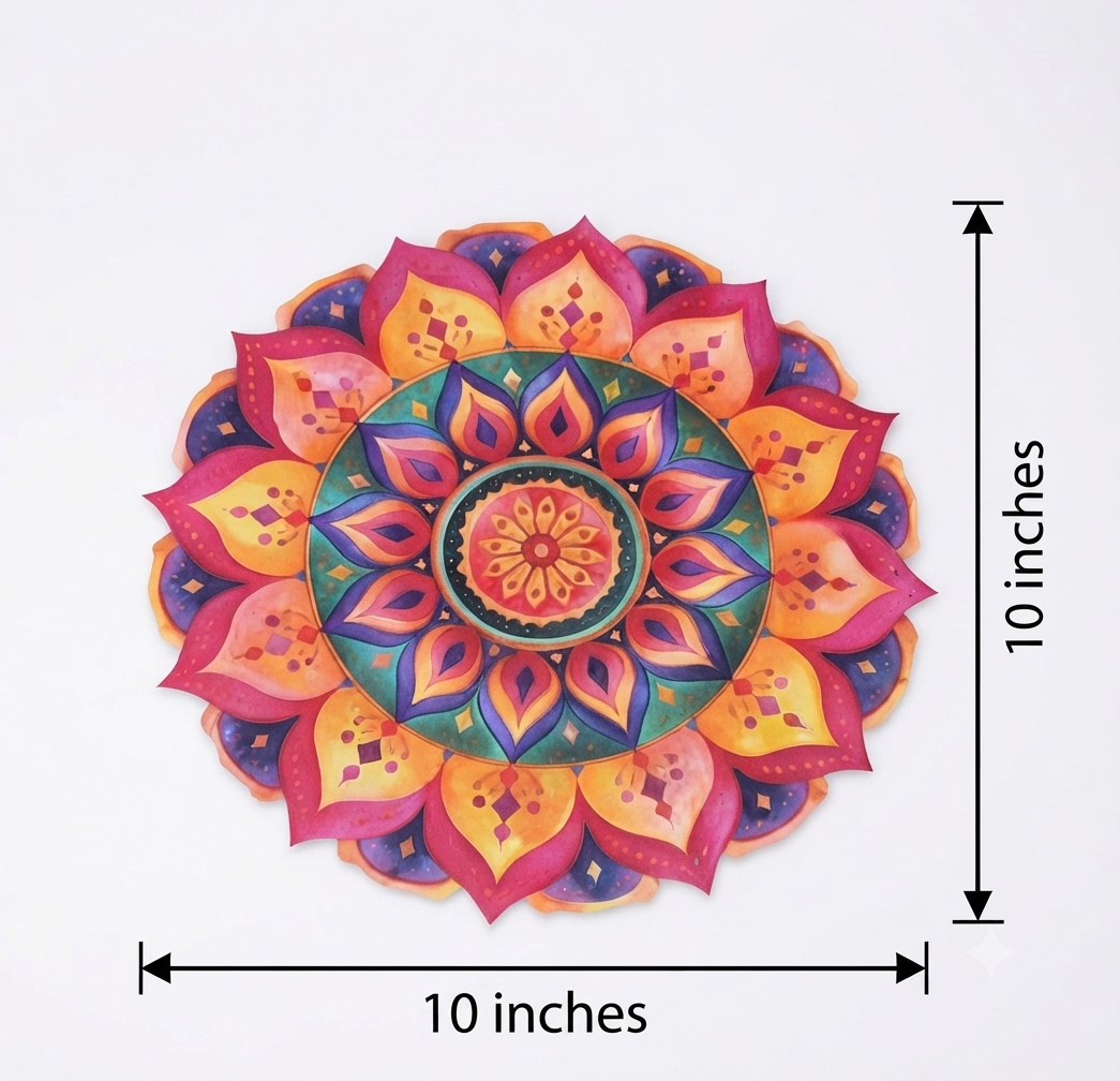 Floral Pink & Orange Rangoli Mat on Durable Bubble Guard Sheet – Reusable Festival Floor Decor