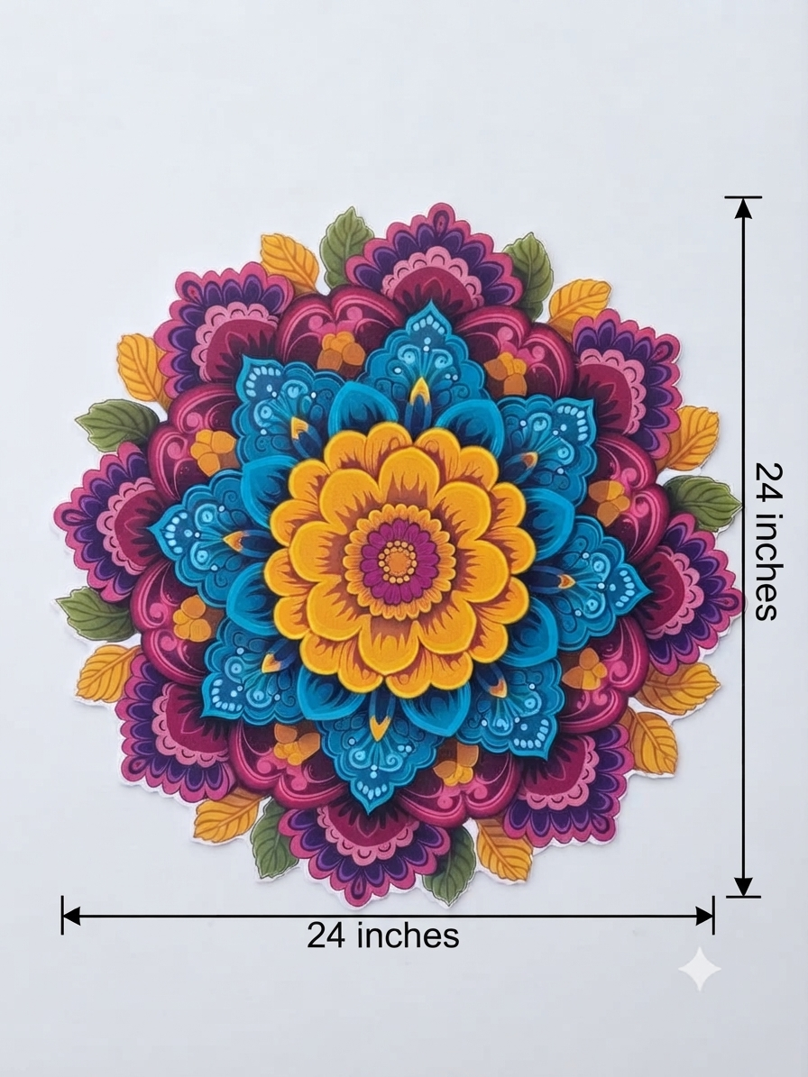 Bubble Guard Sheet Rangoli Mat for Diwali Decoration | Colorful flower & Diya Mandala Floor Rangoli | Reusable Festive Floor Decor for Home, Entrance, Pooja Room & Festival Celebrations