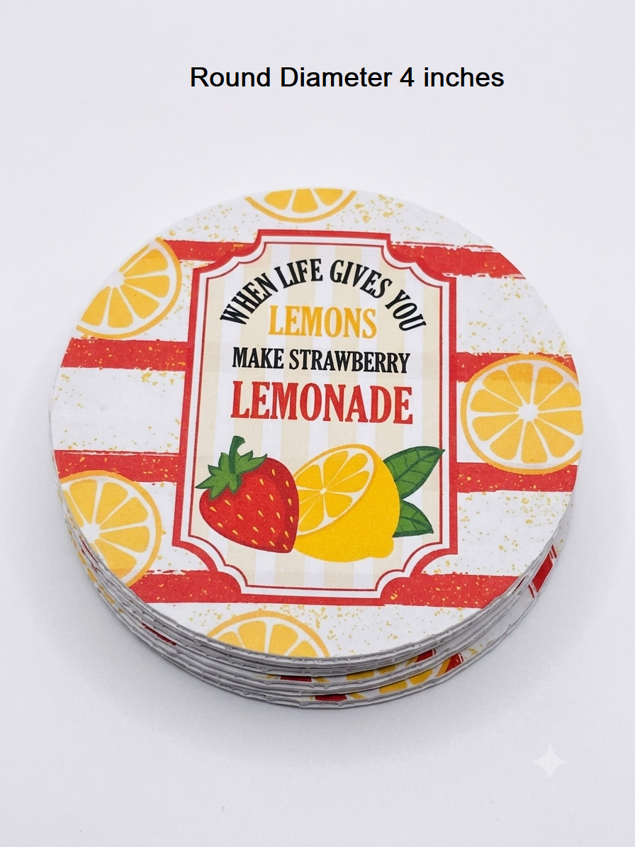 "When Life Gives You Lemons Make Strawberry Lemonade" Quote Print | Lightweight, Water-Resistant, Heavy-Duty Polypropylene Drink Mat for Home Bar, Kitchen, Desk & Outdoor Tables