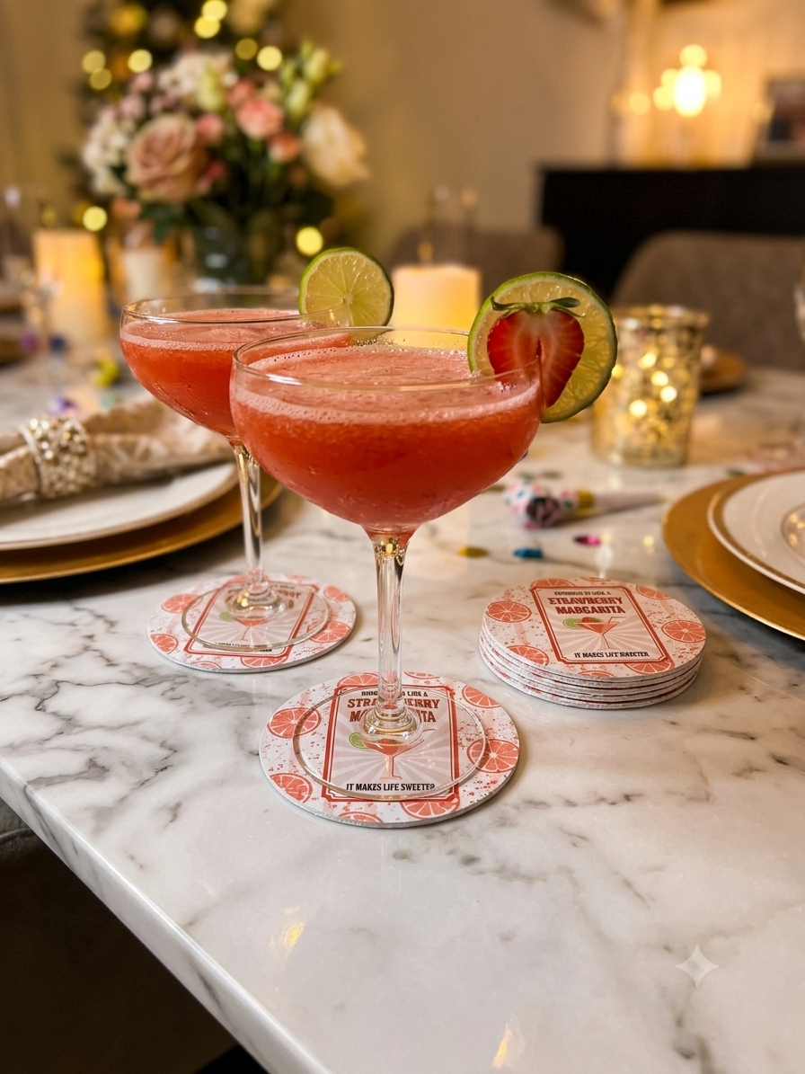 Kindness Is Like A Strawberry Margarita Quote Print | Lightweight, Water-Resistant, Heavy-Duty Polypropylene Drink Coaster for Home Bar, Kitchen, Desk & Outdoor Tables