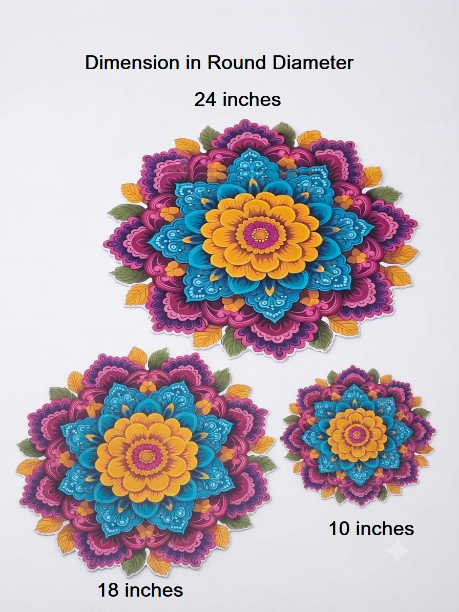 Bubble Guard Sheet Rangoli Mat for Diwali Decoration | Colorful flower & Diya Mandala Floor Rangoli | Reusable Festive Floor Decor for Home, Entrance, Pooja Room & Festival Celebrations