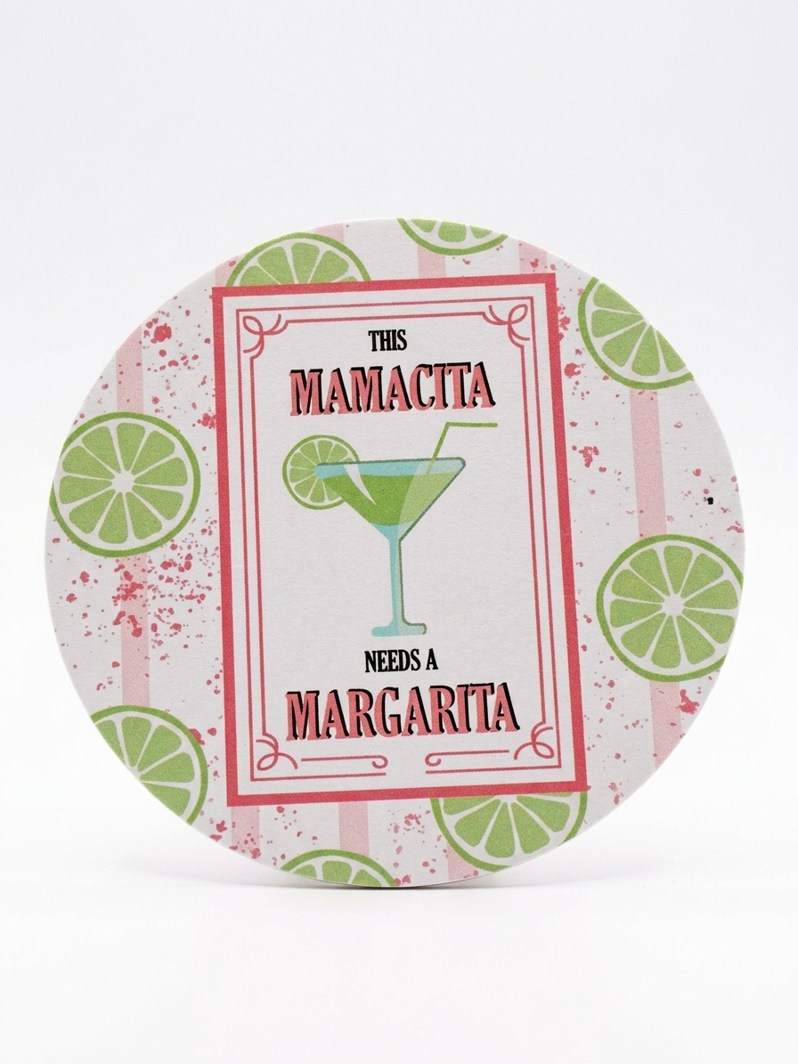 Mamacita Needs A Margarita" Funny Cocktail Drink Coaster | Durable, Lightweight, Moisture-Resistant & Washable Tabletop Protector for Home Bar, Kitchen, & Parties