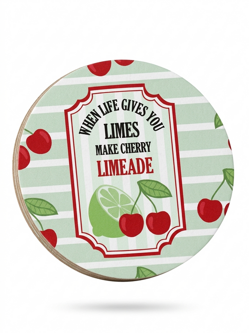 "When Life Gives You Limes Make Cherry Limeade" Quote Print | Lightweight, Water-Resistant, Heavy-Duty Polypropylene Drink Mat for Home Bar, Kitchen, Desk & Outdoor Tables