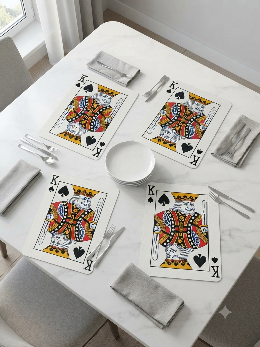 Playing Cards Theme Table Mat 13 x 18 Inch | Bubble Guard Sheet Placemat | king Design | Dining Table, Tea Time & Home Decor Mat