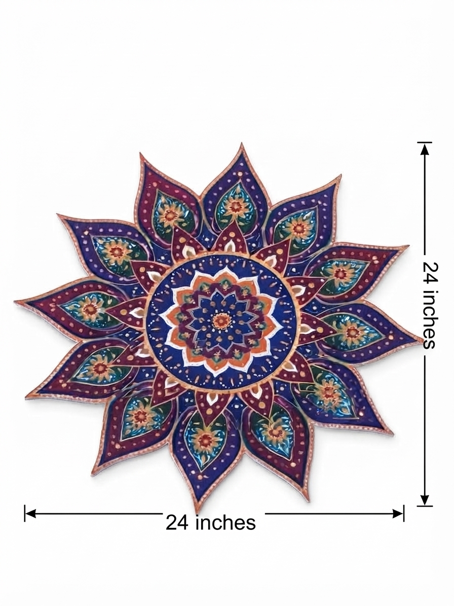 Blue & Purple Mandala Rangoli Mat Bubble Guard Sheet Cutout | Reusable Festival & Diwali Floor Decoration Mat