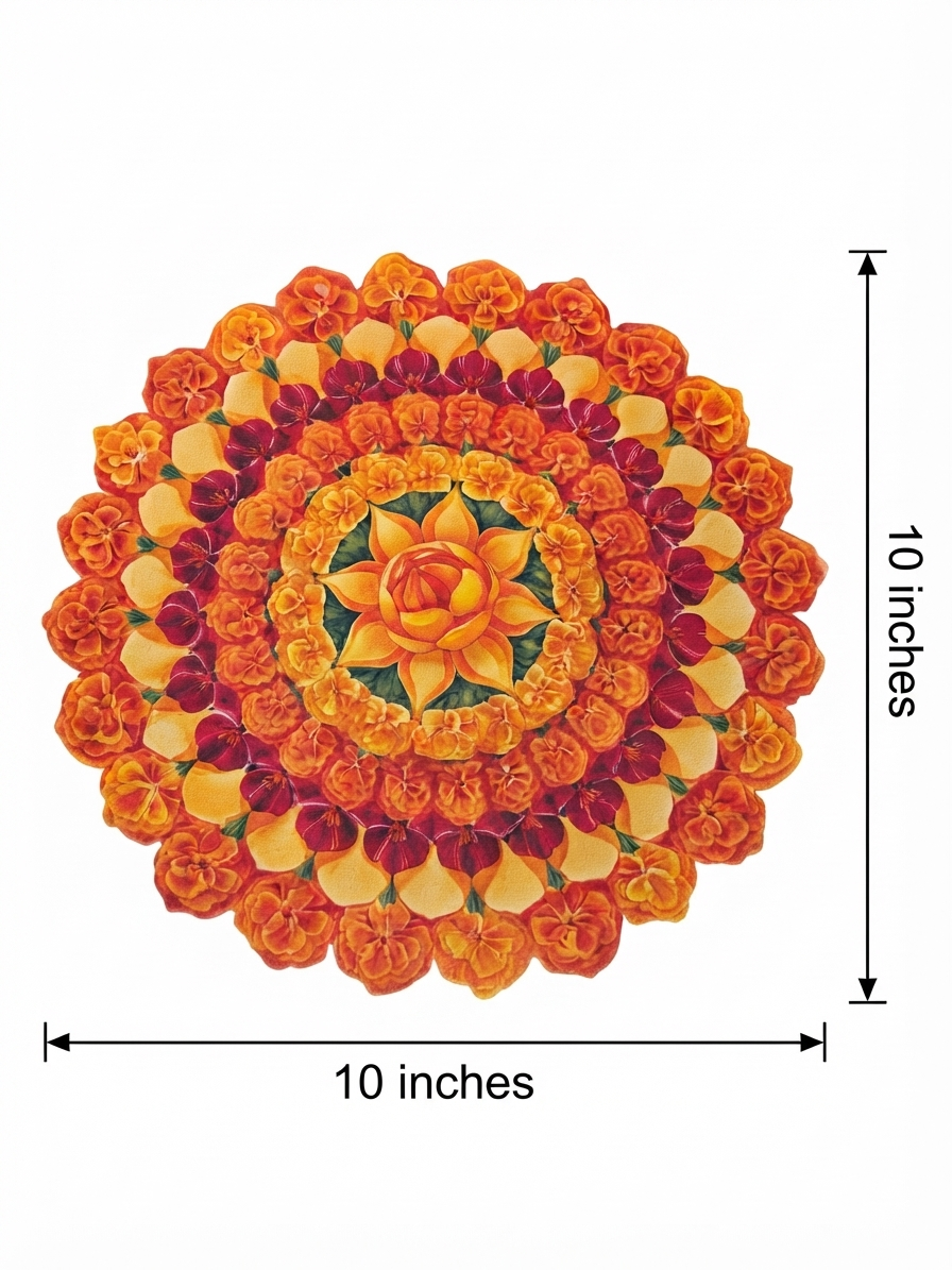 Flower Vibrant Marigold Flower Rangoli Mat for Home Decor | Waterproof Bubble Guard Cutout for Festive Celebration
