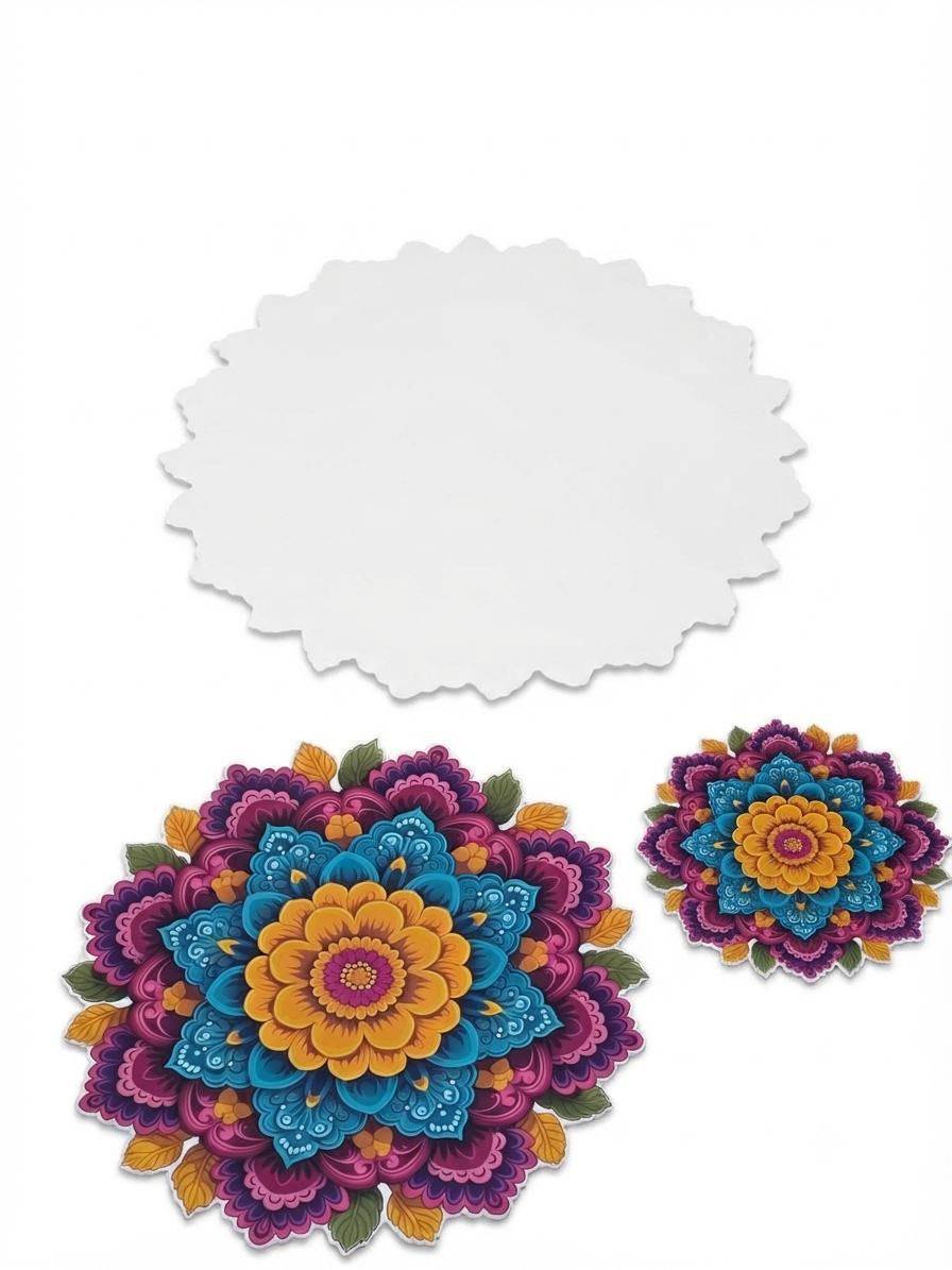 Bubble Guard Sheet Rangoli Mat for Diwali Decoration | Colorful flower & Diya Mandala Floor Rangoli | Reusable Festive Floor Decor for Home, Entrance, Pooja Room & Festival Celebrations