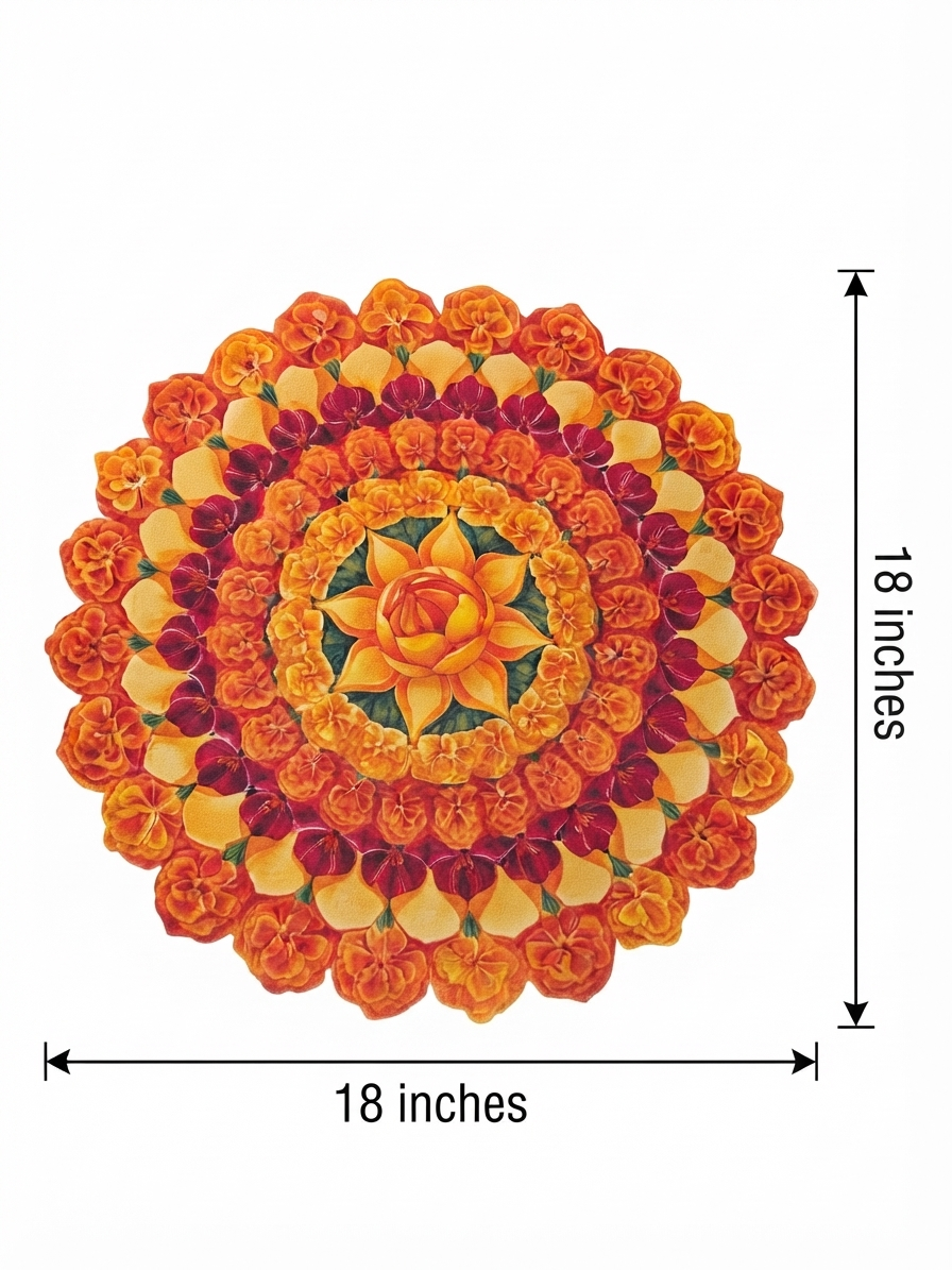 Flower Vibrant Marigold Flower Rangoli Mat for Home Decor | Waterproof Bubble Guard Cutout for Festive Celebration