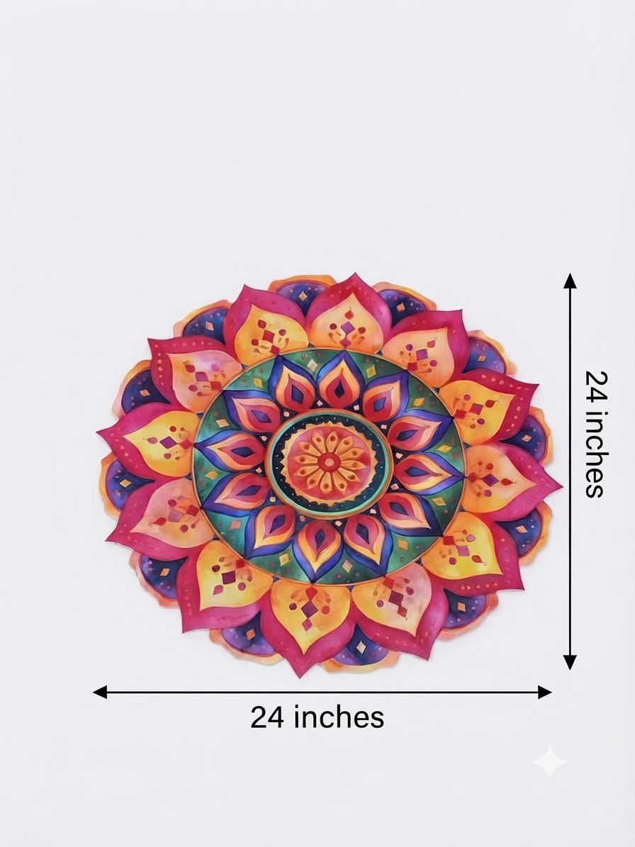 Floral Pink & Orange Rangoli Mat on Durable Bubble Guard Sheet – Reusable Festival Floor Decor