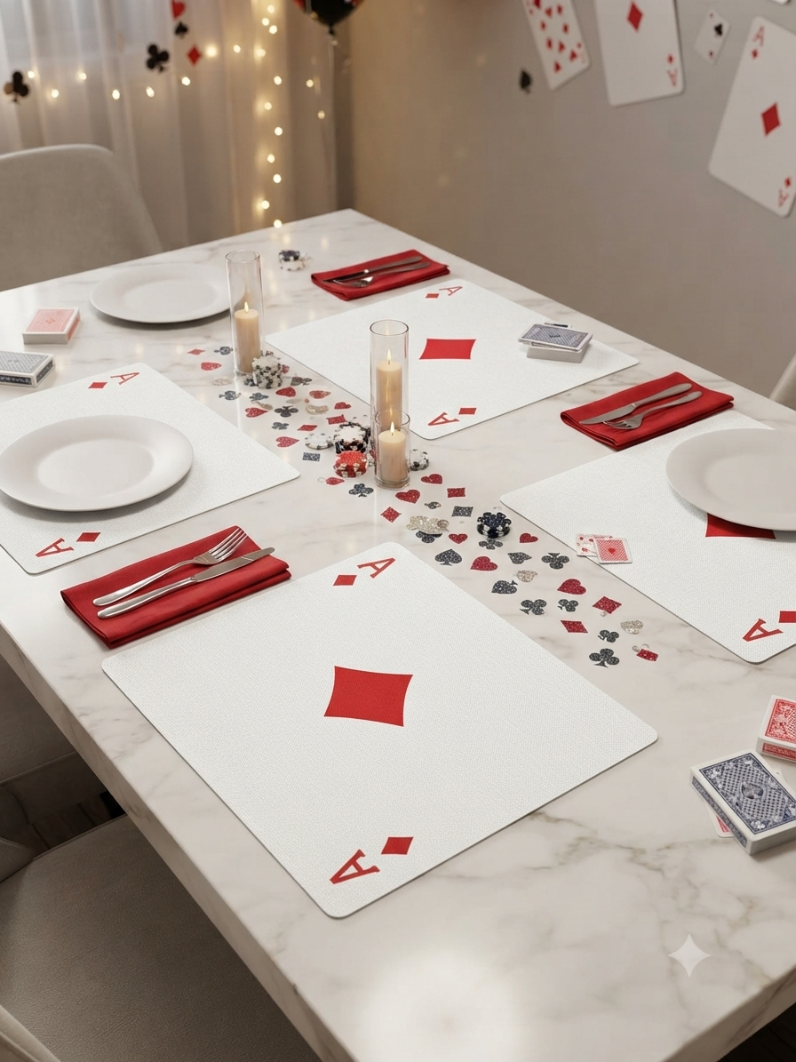 Playing Cards Theme Table Mat 13 x 18 Inch | Bubble Guard Sheet Placemat | Ace  Design | Dining Table, Tea Time & Home Decor Mat