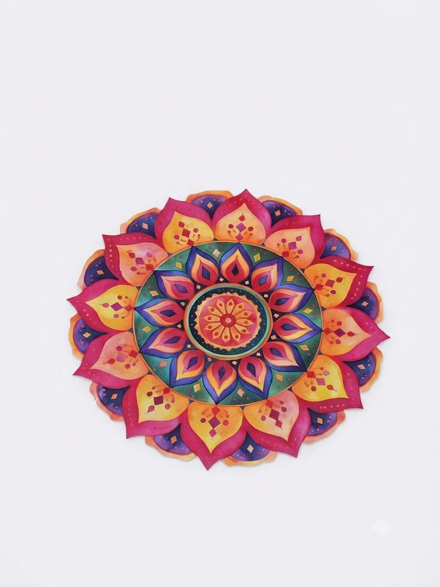 Floral Pink & Orange Rangoli Mat on Durable Bubble Guard Sheet – Reusable Festival Floor Decor
