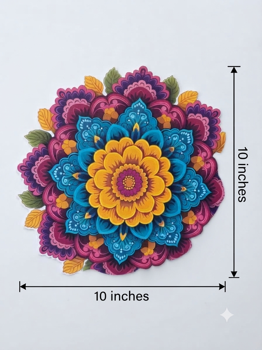 Bubble Guard Sheet Rangoli Mat for Diwali Decoration | Colorful flower & Diya Mandala Floor Rangoli | Reusable Festive Floor Decor for Home, Entrance, Pooja Room & Festival Celebrations
