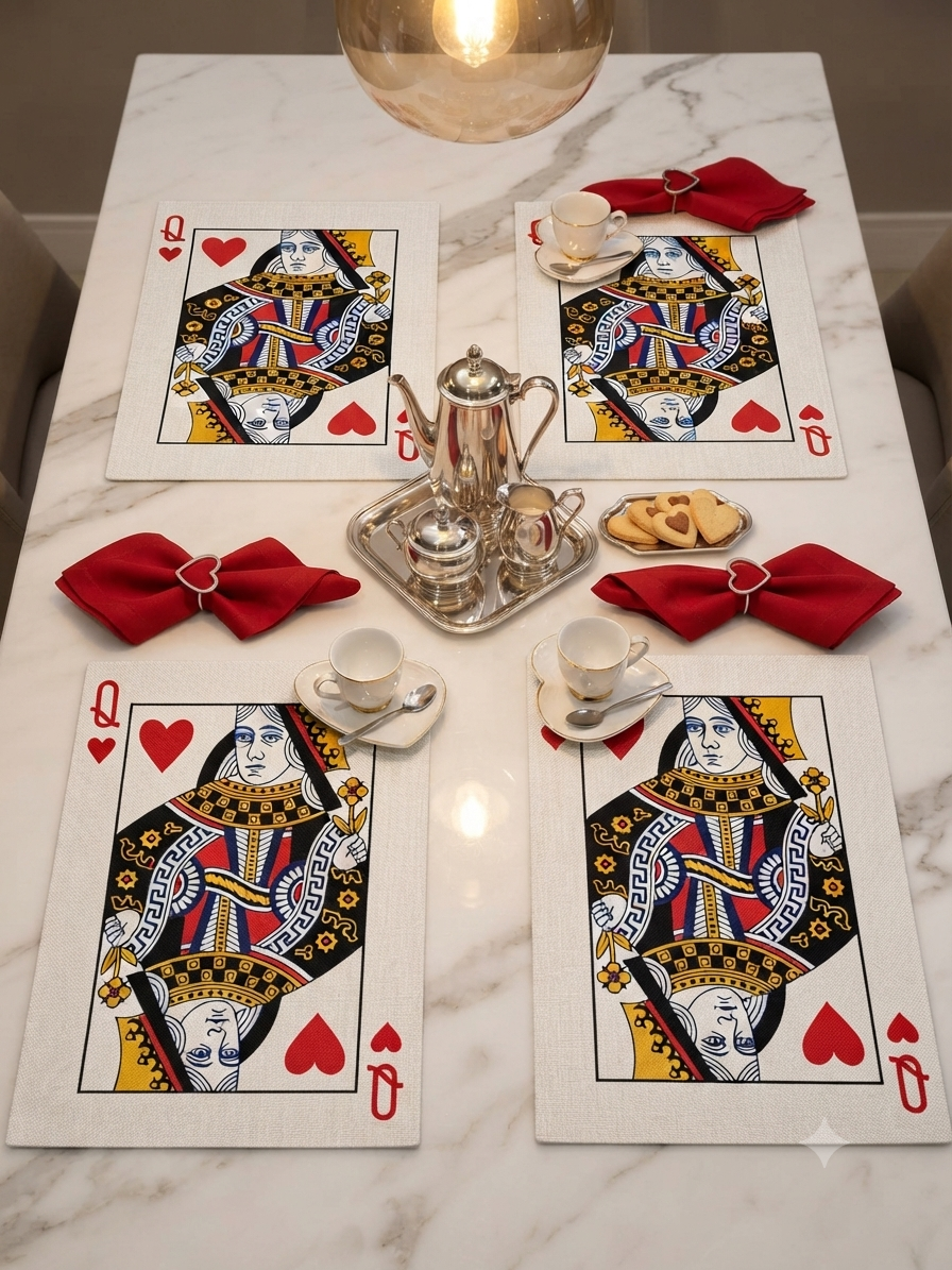 Playing Cards Theme Table Mat 13 x 18 Inch | Bubble Guard Sheet Placemat | Queen Design | Dining Table, Tea Time & Home Decor Mat