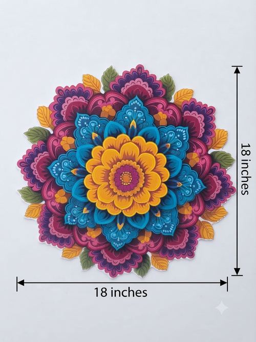 Bubble Guard Sheet Rangoli Mat for Diwali Decoration | Colorful flower & Diya Mandala Floor Rangoli | Reusable Festive Floor Decor for Home, Entrance, Pooja Room & Festival Celebrations