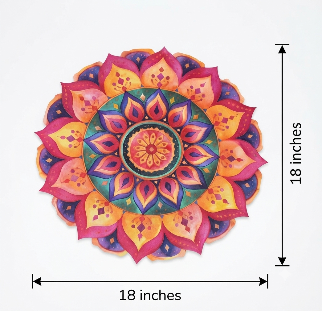 Floral Pink & Orange Rangoli Mat on Durable Bubble Guard Sheet – Reusable Festival Floor Decor