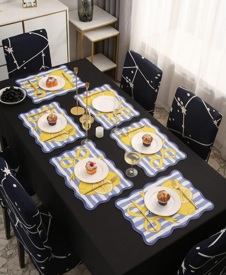 Lemon Fruit Bubble Guard Sheet Table Mat 16 x 11 Inches, Blue & White Striped Decorative Placemat with Lemon and Bow Design for Dining Table & Kitchen Decor