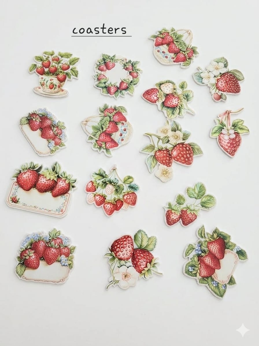 Strawberry Design Bubble Guard Sheet Coaster Set | Decorative Waterproof & Heat Resistant Drink Coasters | Lightweight Table Protection Mats for Tea, Coffee & Dining