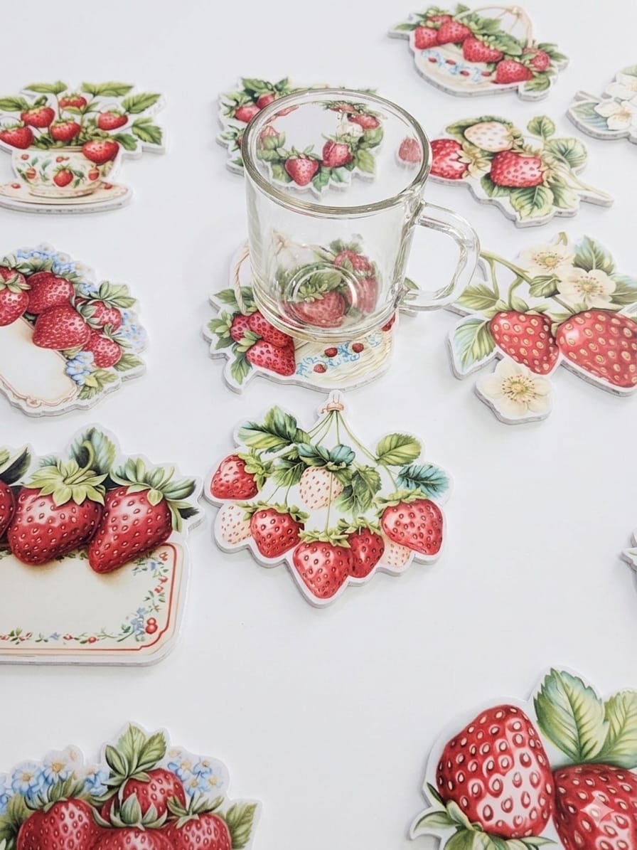 Strawberry Design Bubble Guard Sheet Coaster Set | Decorative Waterproof & Heat Resistant Drink Coasters | Lightweight Table Protection Mats for Tea, Coffee & Dining