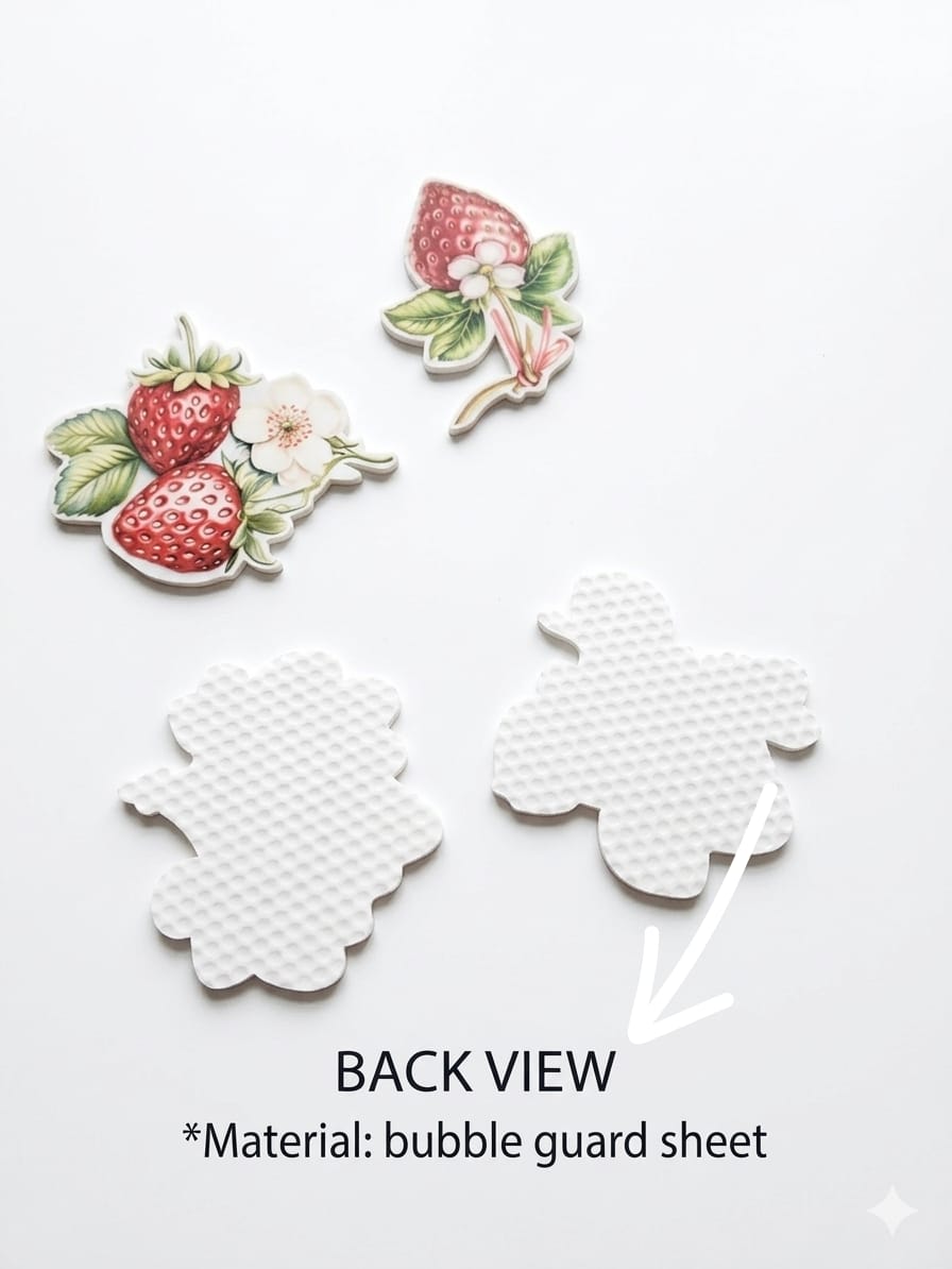 Strawberry Design Bubble Guard Sheet Coaster Set | Decorative Waterproof & Heat Resistant Drink Coasters | Lightweight Table Protection Mats for Tea, Coffee & Dining