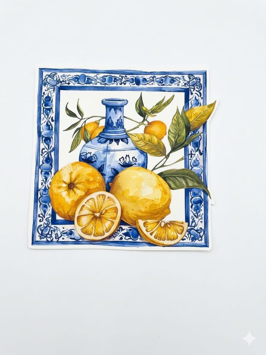 Lemon Blue Pottery Bubble Guard Sheet Table Mat | Waterproof & Easy to Clean Decorative Dining Placemat | Fruit Theme Table Protector for Home & Kitchen