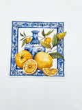 Lemon Blue Pottery Bubble Guard Sheet Table Mat | Waterproof & Easy to Clean Decorative Dining Placemat | Fruit Theme Table Protector for Home & Kitchen