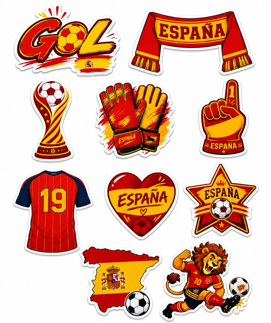 Spain Football Party Photo Booth Props Cutouts - 10 Pcs Spanish Soccer Fan Theme Party Supplies, World Cup & European Championship Decorations, Game Day Favors