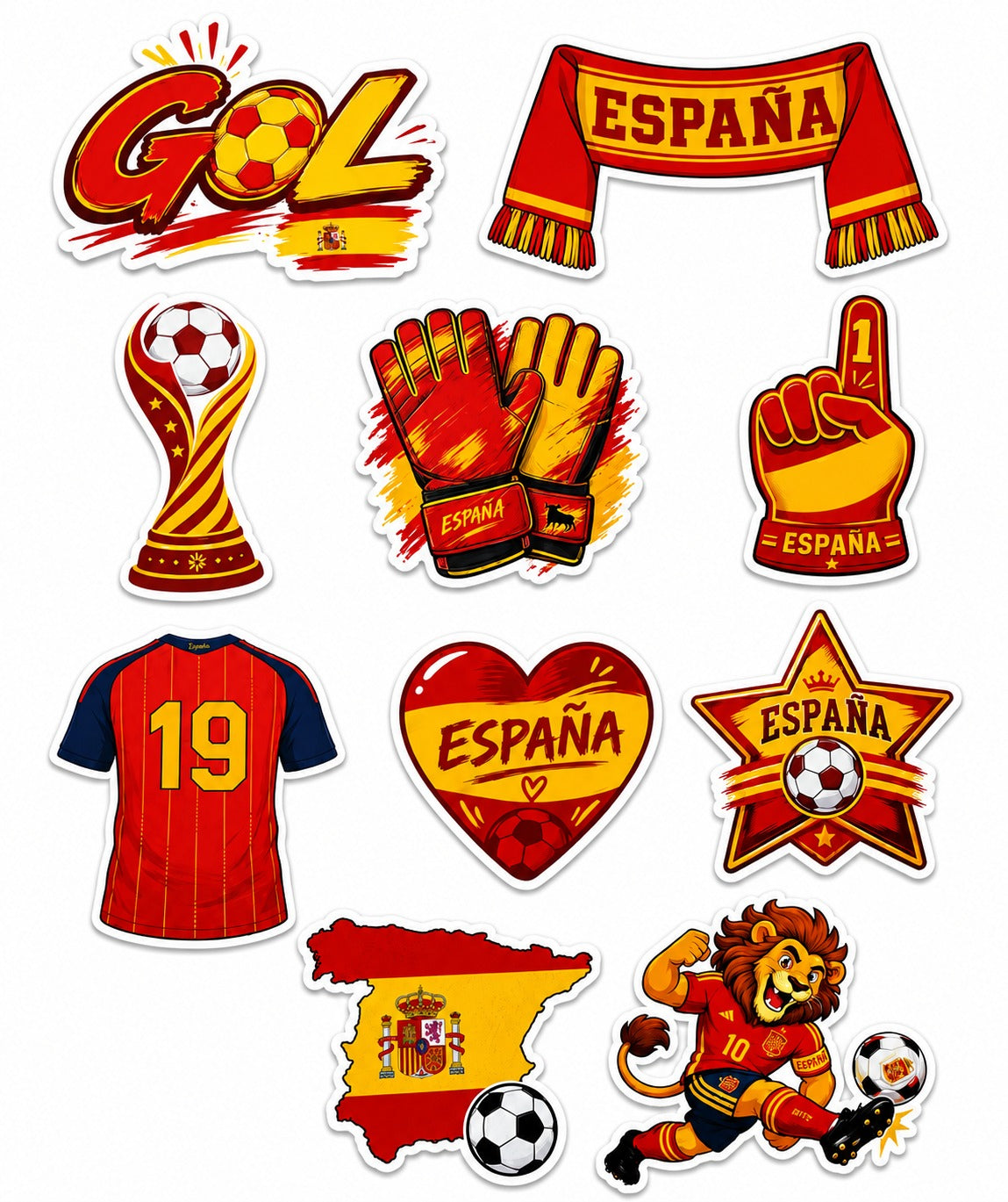 Spain Football Party Photo Booth Props Cutouts - 10 Pcs Spanish Soccer Fan Theme Party Supplies, World Cup & European Championship Decorations, Game Day Favors