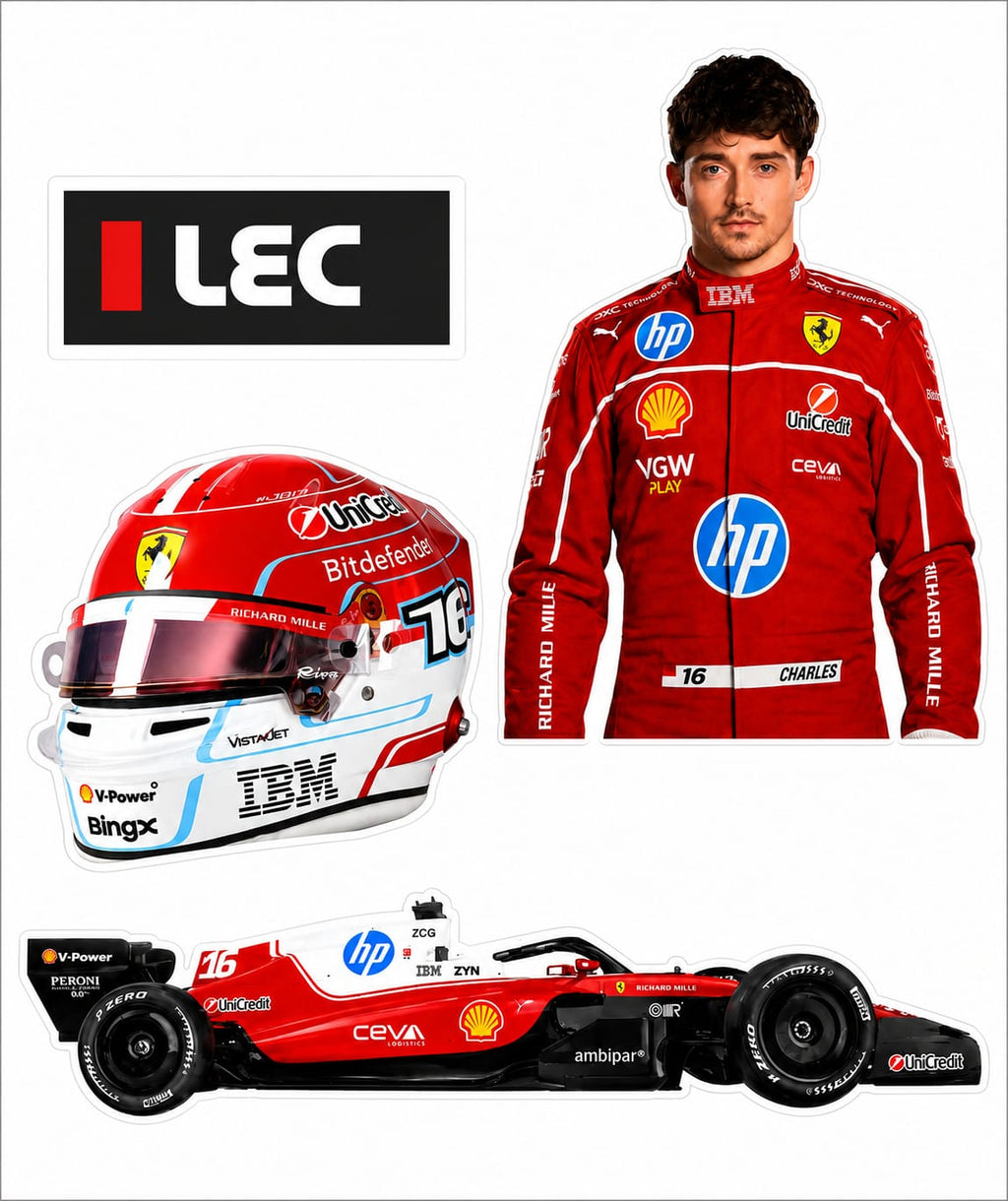 Racing Driver, Helmet, Car & LEC Charles Leclerc Ferrari F1 Bubble Guard Sheet Cutout  – Racing Driver, Helmet, Car & LEC Logo Wall Decor