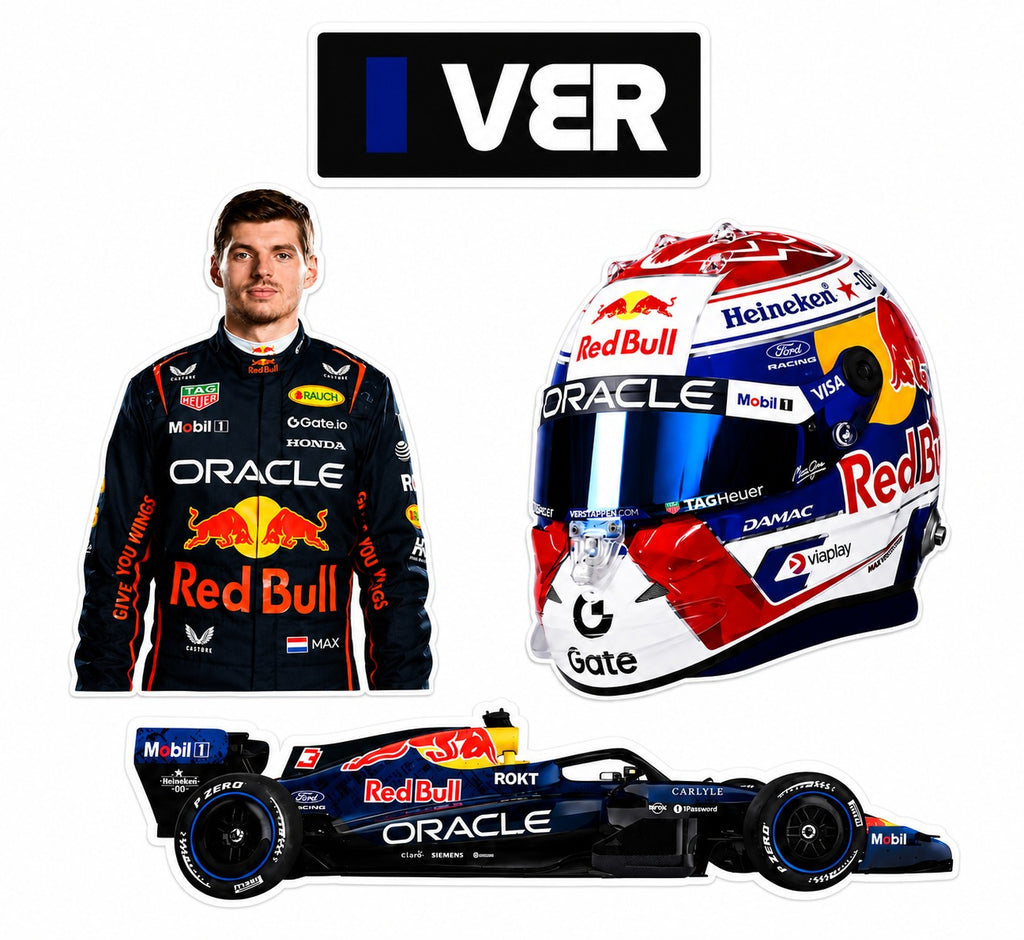 Formula Racing Bubble Guard Sheet Cutout Set | Driver, Helmet, Race Car & VER Sign | Waterproof Wall Decoration for Bedroom, Garage & Racing Theme Party
