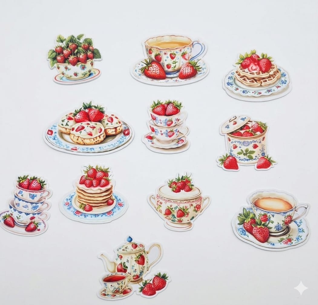 Strawberry Tea Time Bubble Guard Sheet Coaster Set | Cute Strawberry & Teacup Printed Drink Coasters | Waterproof, Heat Resistant & Easy to Clean Table Protection for Tea, Coffee & Home Décor