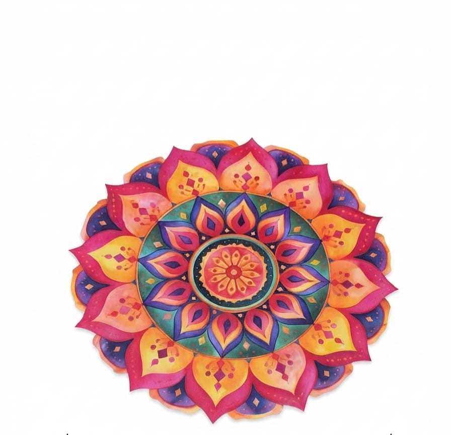 Floral Pink & Orange Rangoli Mat on Durable Bubble Guard Sheet – Reusable Festival Floor Decor