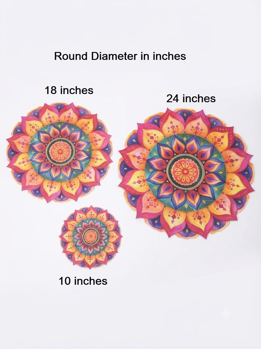 Floral Pink & Orange Rangoli Mat on Durable Bubble Guard Sheet – Reusable Festival Floor Decor