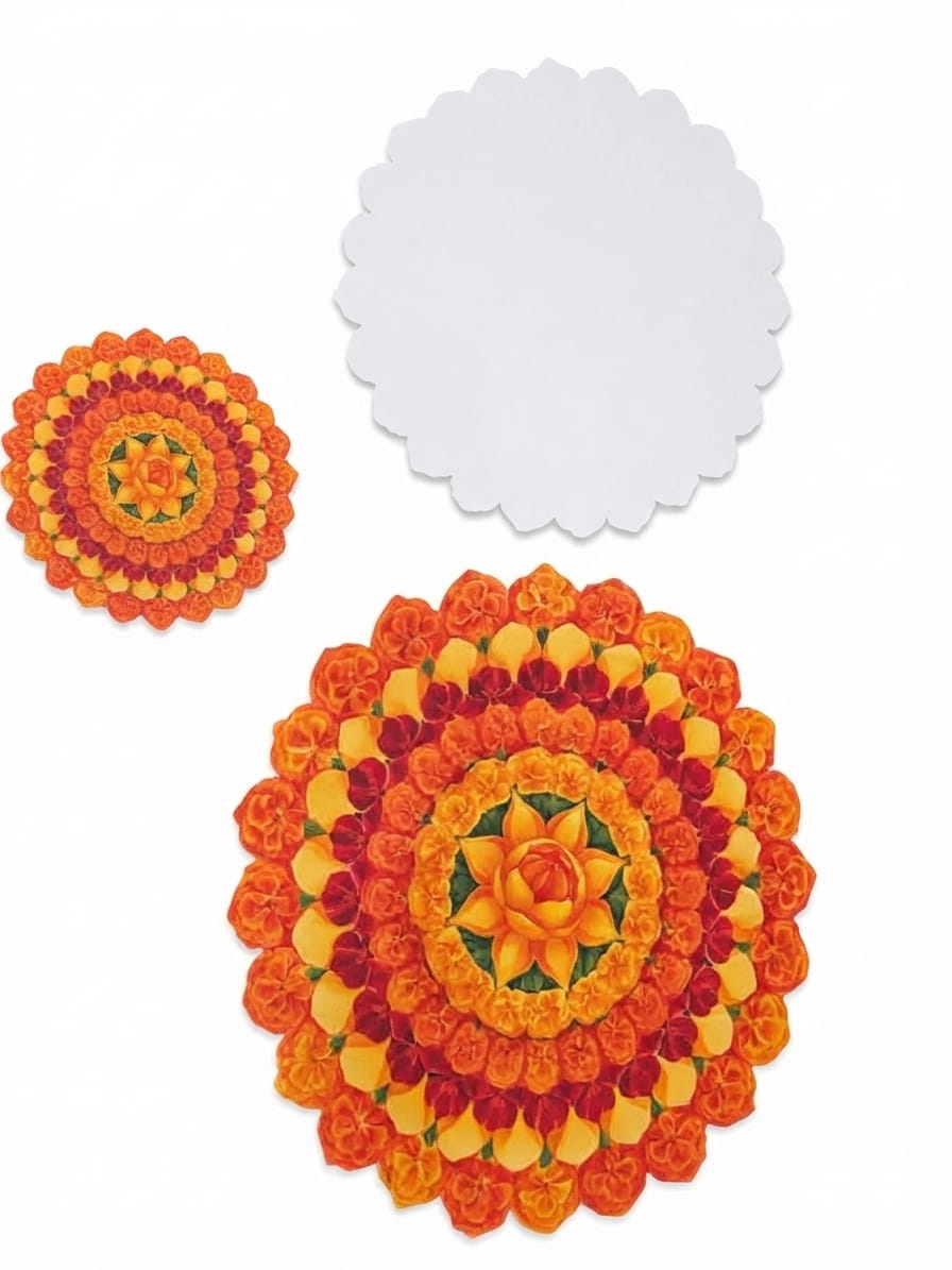 Flower Vibrant Marigold Flower Rangoli Mat for Home Decor | Waterproof Bubble Guard Cutout for Festive Celebration