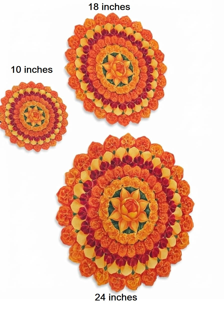 Flower Vibrant Marigold Flower Rangoli Mat for Home Decor | Waterproof Bubble Guard Cutout for Festive Celebration