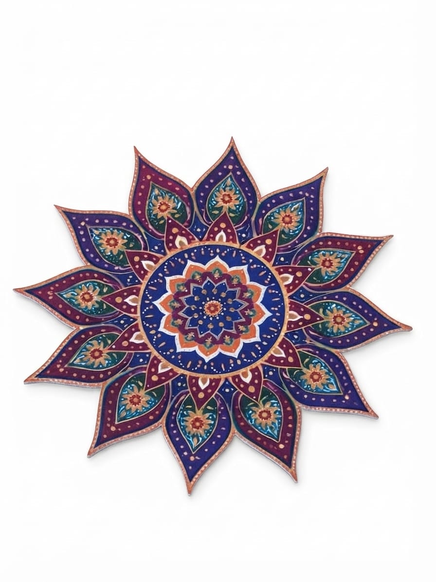 Blue & Purple Mandala Rangoli Mat Bubble Guard Sheet Cutout | Reusable Festival & Diwali Floor Decoration Mat
