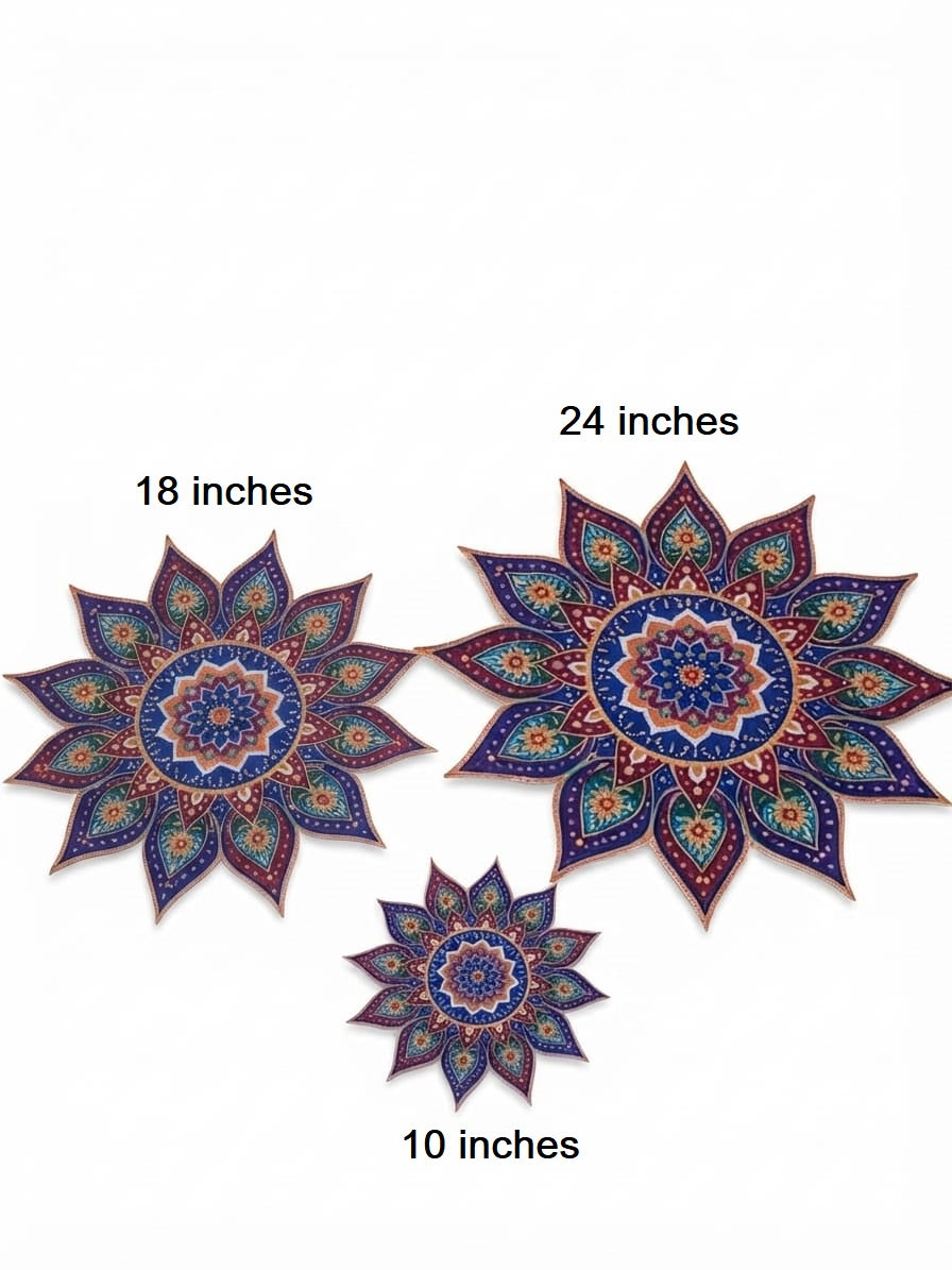 Blue & Purple Mandala Rangoli Mat Bubble Guard Sheet Cutout | Reusable Festival & Diwali Floor Decoration Mat