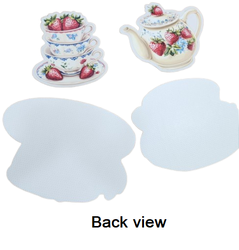 Strawberry Tea Time Bubble Guard Sheet Table Mats  | Vintage Tea Cup, Teapot & Strawberry Design Decorative Placemats | Waterproof & Easy to Clean