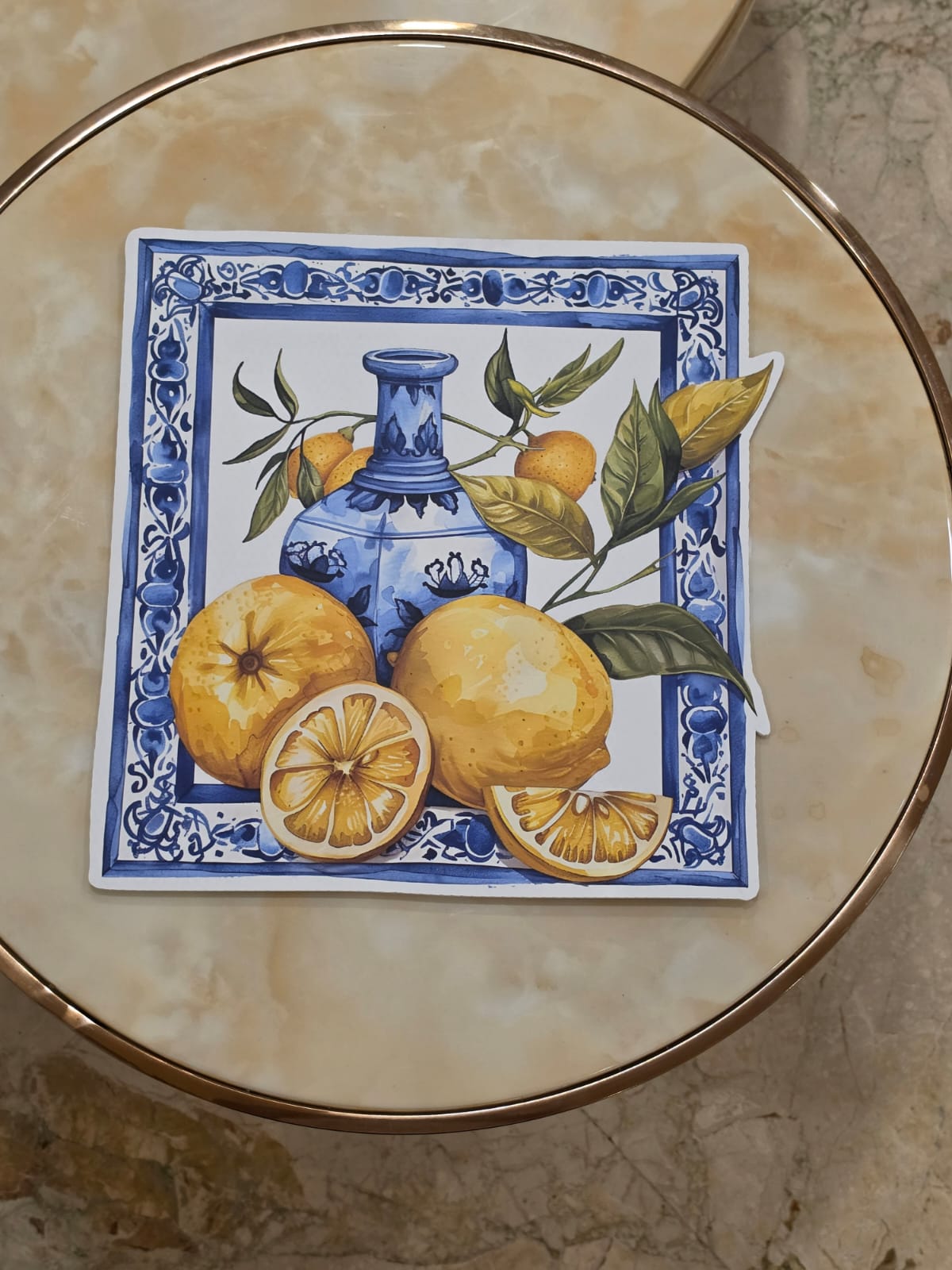 Lemon Blue Pottery Bubble Guard Sheet Table Mat | Waterproof & Easy to Clean Decorative Dining Placemat | Fruit Theme Table Protector for Home & Kitchen