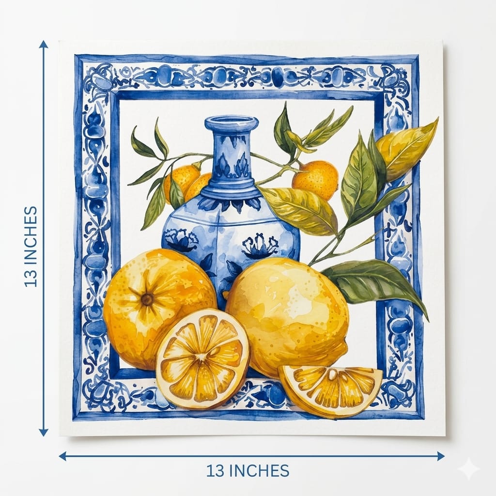 Lemon Blue Pottery Bubble Guard Sheet Table Mat | Waterproof & Easy to Clean Decorative Dining Placemat | Fruit Theme Table Protector for Home & Kitchen
