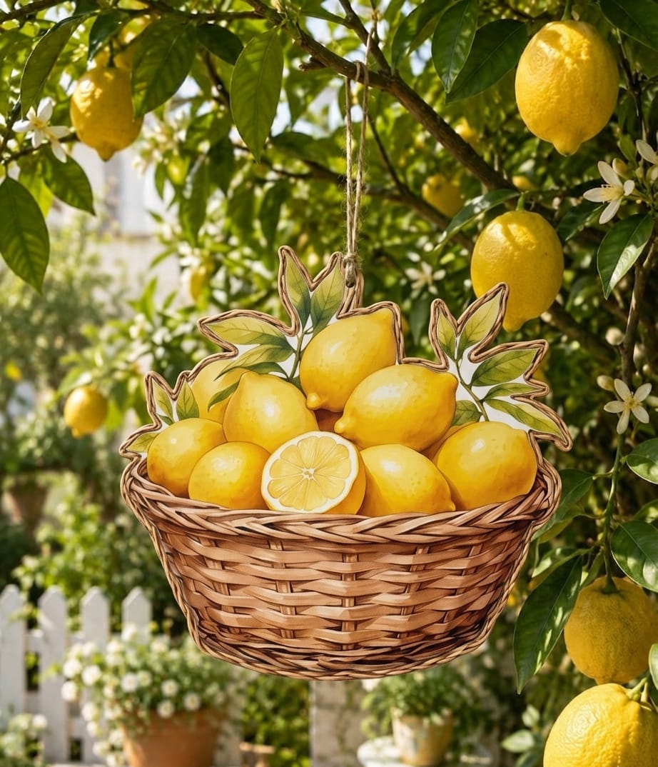 Lemon Basket Cutout Table Mat  | Waterproof Heat Resistant Dining Placemat | Lemon Garden Kitchen Table Decor