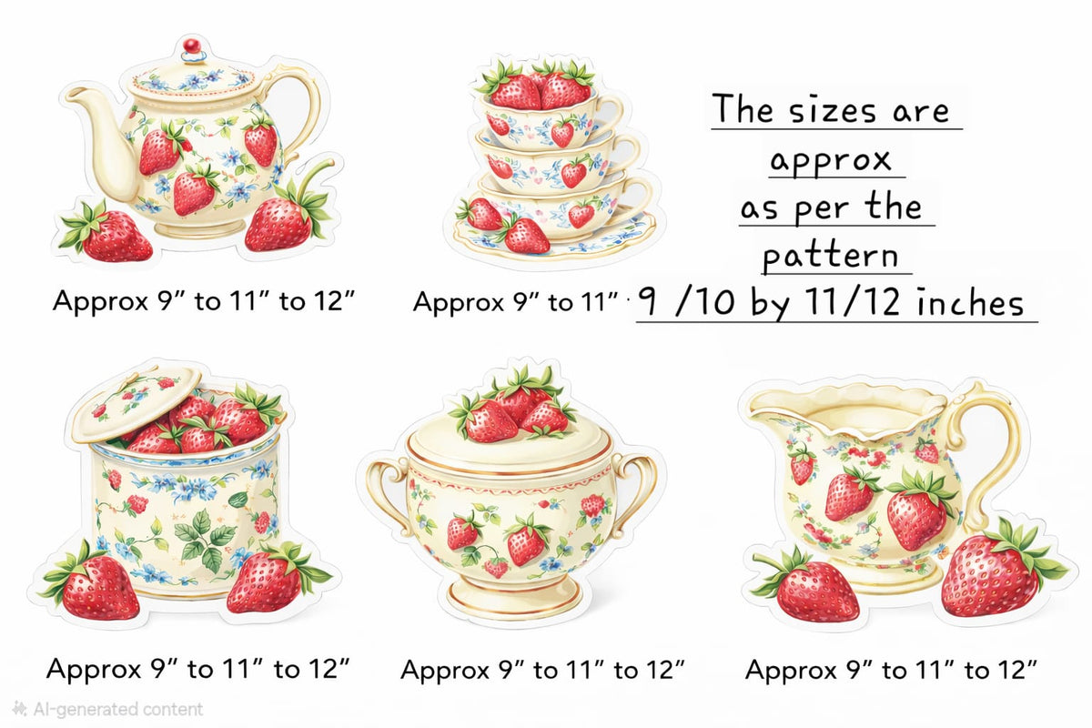 Strawberry Tea Time Bubble Guard Sheet Table Mats  | Vintage Tea Cup, Teapot & Strawberry Design Decorative Placemats | Waterproof & Easy to Clean